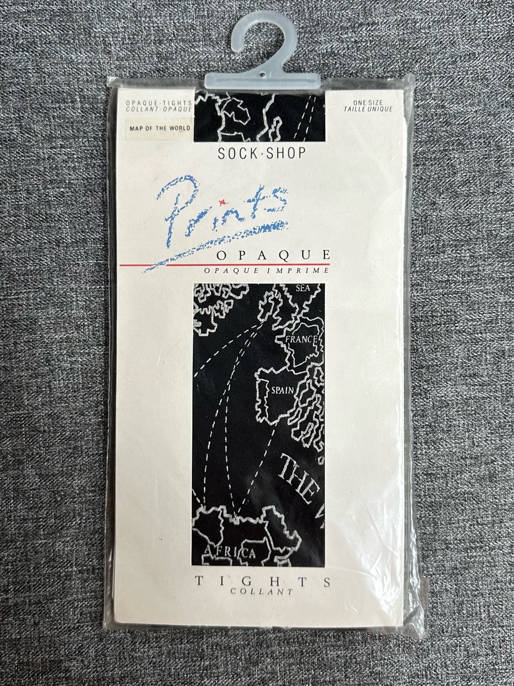 NEW Sock Shop Prints Opaque Tights Map of the World Black White OS VTG 80s